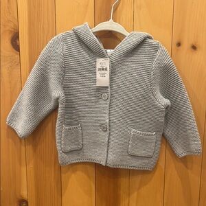 GAP Gray Knit Hooded Jacket with Ribbed Texture
